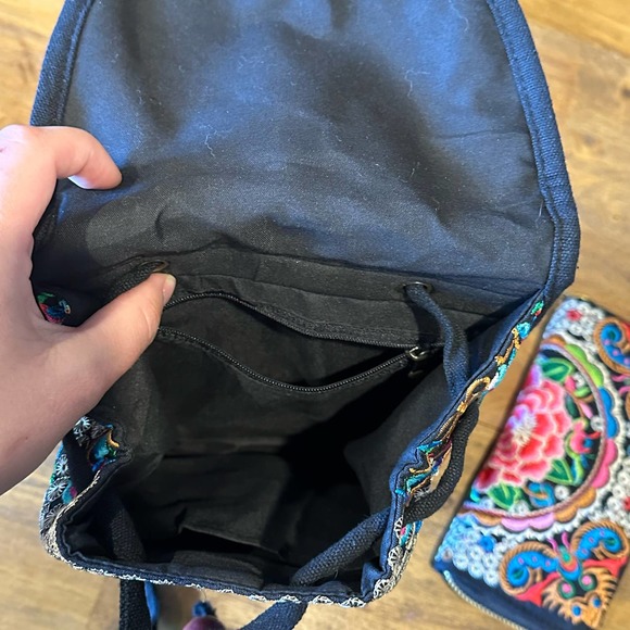 Embroidered Backpack Travel Set W/ Wallet Colorful Small Backpack New Boho - Picture 9 of 14